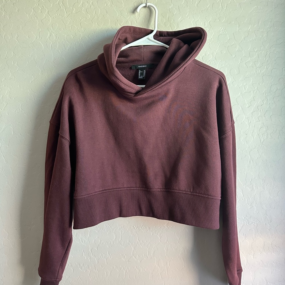 Forever 21 Burgundy Cropped Hoodie